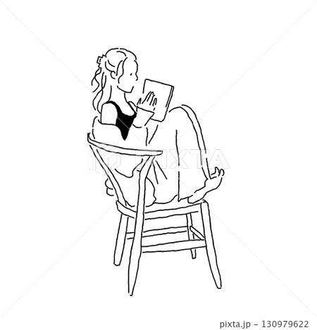 椅子に座ってリラックスしながら本を読む女性 イラスト 椅子に座ってリラックスしながら本を読む女性 イラスト 130979622