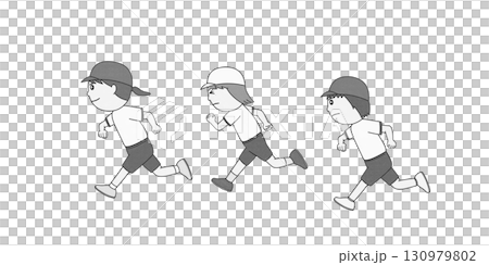 女孩奔跑的單色插圖 女孩奔跑的單色插圖 130979802