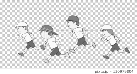 兒童比賽的單色插圖 兒童比賽的單色插圖 130979804