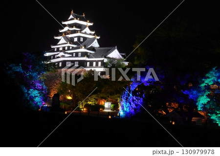 ライトアップされた岡山城(烏城) ライトアップされた岡山城(烏城) 130979978