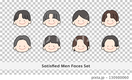 Cute male illustration with satisfied expression face icon set Cute male illustration with satisfied expression face icon set 130980060