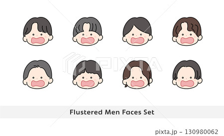 慌てた表情のかわいい男性イラスト 顔アイコンセット 慌てた表情のかわいい男性イラスト 顔アイコンセット 130980062
