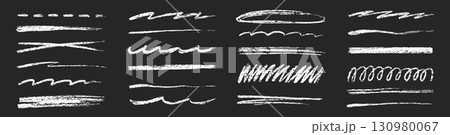 Chalk line underline brush set. Hand drawn crayon and pencil stroke with chalk texture and grunge mark for kid chalkboard design. Doodle border crayon underline in sketch style. Vector Chalk line underline brush set. Hand drawn crayon and pencil stroke with chalk texture and grunge mark for kid chalkboard design. Doodle border crayon underline in sketch style. Vector 130980067
