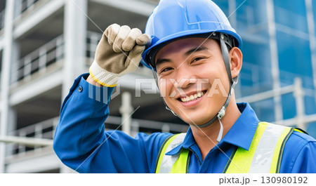 日本の建設現場で所業訓練を受けるベトナム人男性 日本の建設現場で所業訓練を受けるベトナム人男性 130980192