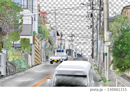車が走る道路と住宅街 130981153