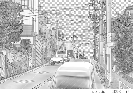 車が走る道路と住宅街トーン風1 車が走る道路と住宅街トーン風1 130981155