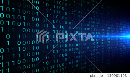 technology digital abstract art with binary code streaming in teal against dark background showing futuristic data flow and innovation illuminated by bright light source 130981198