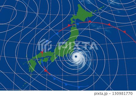日本を中心とした台風の天気図　Typhoon weather map over Japan 130981770