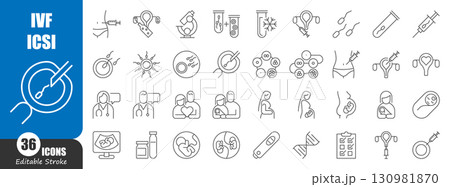 IVF, ICSI and infertility thin line icon . Editable stroke . Vector . 130981870