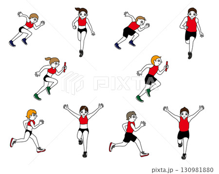 陸上男女選手ユニフォーム×赤×黒セット 130981880