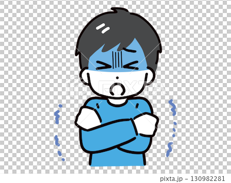 一名身著便衣、臉色蒼白、全身顫抖的年輕男子（上半身，正面） 130982281