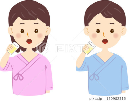 バリウムを飲む入院着の男女 130982316