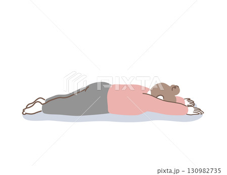落ち込んで寝そべる女性のイラスト素材 130982735