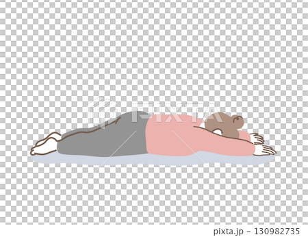 落ち込んで寝そべる女性のイラスト素材 130982735