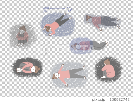 落ち込んだ女性のイラストセット 落ち込んだ女性のイラストセット 130982742