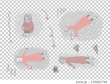 Illustration set of depressed senior women Illustration set of depressed senior women 130982748