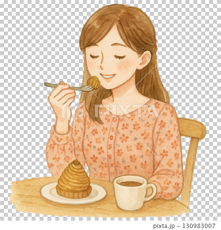 Cafe cake woman watercolor illustration Cafe cake woman watercolor illustration 130983007