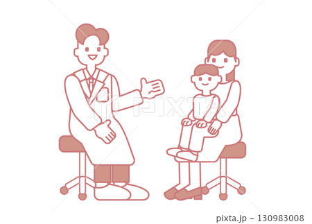 医師の診察を受ける親子のシンプルなイラスト 医師の診察を受ける親子のシンプルなイラスト 130983008