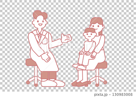 医師の診察を受ける親子のシンプルなイラスト 医師の診察を受ける親子のシンプルなイラスト 130983008