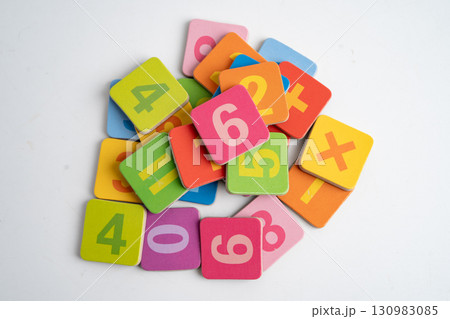 Number wood block cubes for learning Mathematic, education math. 130983085