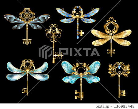 Antique keys with wings 130983449