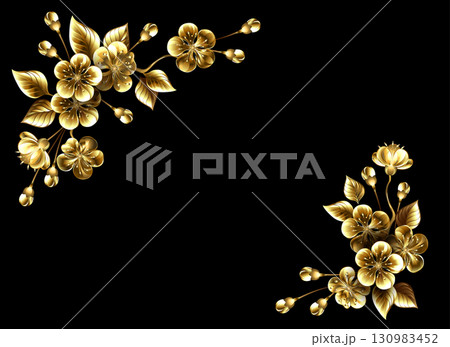 Corner frame with golden sakura Corner frame with golden sakura 130983452