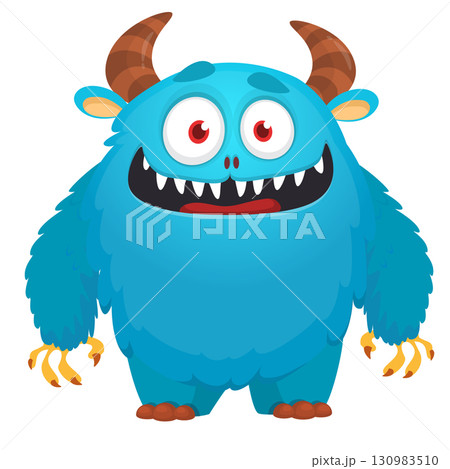 Cartoon cute monster with funny face expression waving hands. Halloween vector illustration Cartoon cute monster with funny face expression waving hands. Halloween vector illustration 130983510