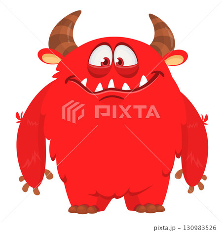 Cartoon cute monster with funny face expression waving hands. Halloween vector illustration Cartoon cute monster with funny face expression waving hands. Halloween vector illustration 130983526