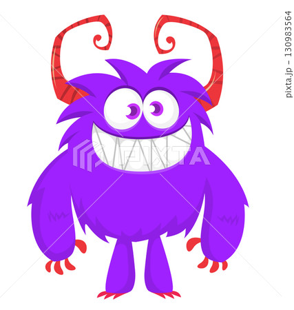 Cartoon cute monster with funny face expression waving hands. Halloween vector illustration 130983564
