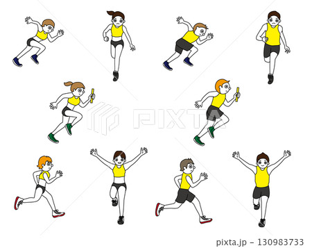 陸上男女選手ユニフォーム×黄色×ダークグレーセット 陸上男女選手ユニフォーム×黄色×ダークグレーセット 130983733