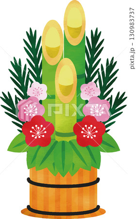 門松のベクターイラスト。日本の伝統的なお正月飾り。新年、和風、縁起物のコンセプト。 門松のベクターイラスト。日本の伝統的なお正月飾り。新年、和風、縁起物のコンセプト。 130983737