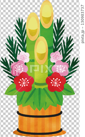 門松のベクターイラスト。日本の伝統的なお正月飾り。新年、和風、縁起物のコンセプト。 門松のベクターイラスト。日本の伝統的なお正月飾り。新年、和風、縁起物のコンセプト。 130983737