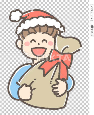 Illustration of a boy holding a Christmas present 130983821