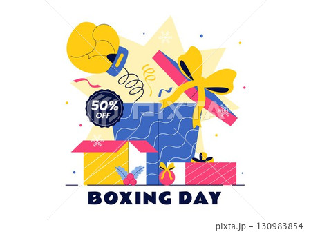 Boxing Day Sale Vector Illustration featuring Discount Tags, Special Offers, and Gift Boxes for Promotional Advertising in a Flat Cartoon Background 130983854
