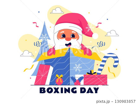 Boxing Day Sale Vector Illustration featuring Discount Tags, Special Offers, and Gift Boxes for Promotional Advertising in a Flat Cartoon Background Boxing Day Sale Vector Illustration featuring Discount Tags, Special Offers, and Gift Boxes for Promotional Advertising in a Flat Cartoon Background 130983857