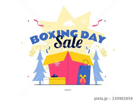 Boxing Day Sale Vector Illustration featuring Discount Tags, Special Offers, and Gift Boxes for Promotional Advertising in a Flat Cartoon Background 130983859