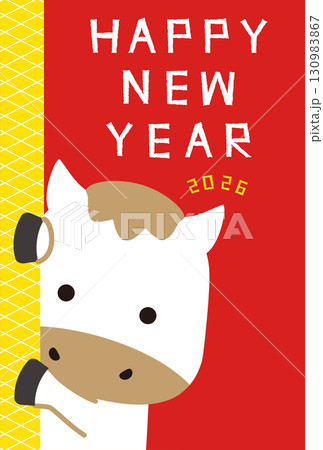 年賀状2026 ひょっこり馬アップ 年賀状 赤 黄色 年賀状2026 ひょっこり馬アップ 年賀状 赤 黄色 130983867