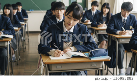 教室で授業を受ける高校生 130983892