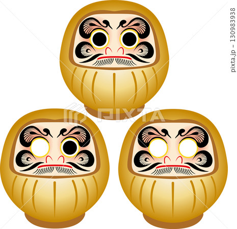 金色の達磨のセット。受験、合格、縁起物、お正月、和風　ベクターイラスト素材 130983938