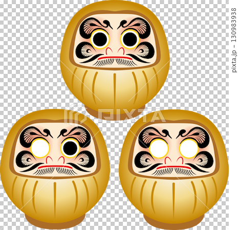 金色の達磨のセット。受験、合格、縁起物、お正月、和風　ベクターイラスト素材 130983938