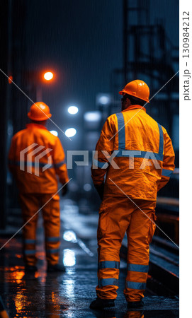Workers wearing safety gear inspecting equipment in a chemical plant Workers wearing safety gear inspecting equipment in a chemical plant 130984212