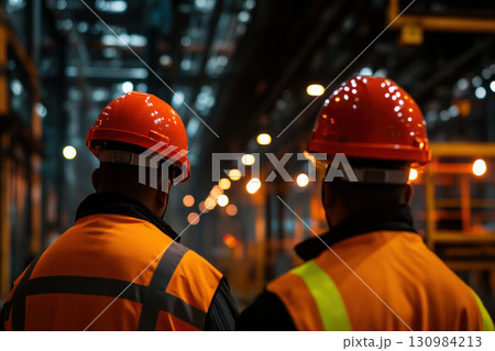 A safety drill being conducted in an industrial setting 130984213