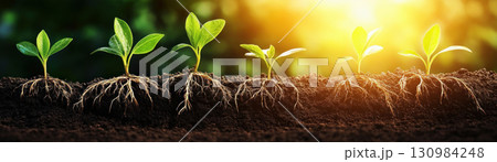 Abstract representation of bond yields as growing plants, roots symbolizing financial foundations, Bond Yields as Growth, investment growth, sustainable finance 130984248