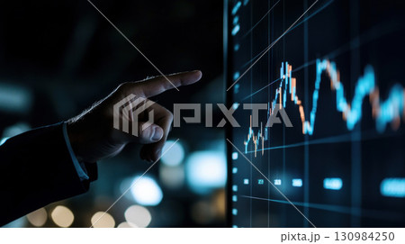 Investment banker pointing to a bond yield curve on a presentation screen in a conference room, Bond Yield Presentation, financial strategy, investment advice 130984250