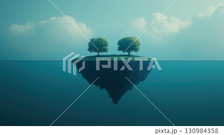Tokenized assets represented as floating islands in a digital sea, abstract economy landscape, Tokenomics, Tokenized realworld assets 130984358