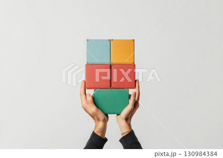 Business hands balancing stacks of export goods and foreign currency, symbolizing trade balance, global trade, economic stability Business hands balancing stacks of export goods and foreign currency, symbolizing trade balance, global trade, economic stability 130984384