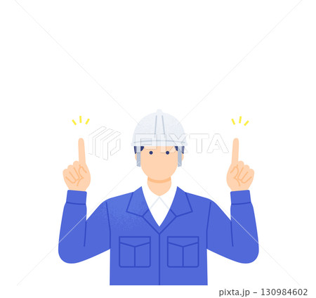 指差しでこちらへ案内する男性現場監督のイラスト 指差しでこちらへ案内する男性現場監督のイラスト 130984602
