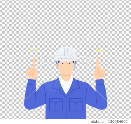 指差しでこちらへ案内する男性現場監督のイラスト 指差しでこちらへ案内する男性現場監督のイラスト 130984602