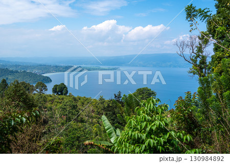 Panoramic view of Lake Poso in Tentena, Sulawesi, Indonesia 130984892