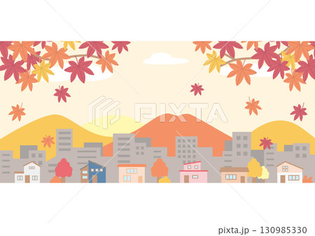 紅葉と街並みのイラスト 130985330